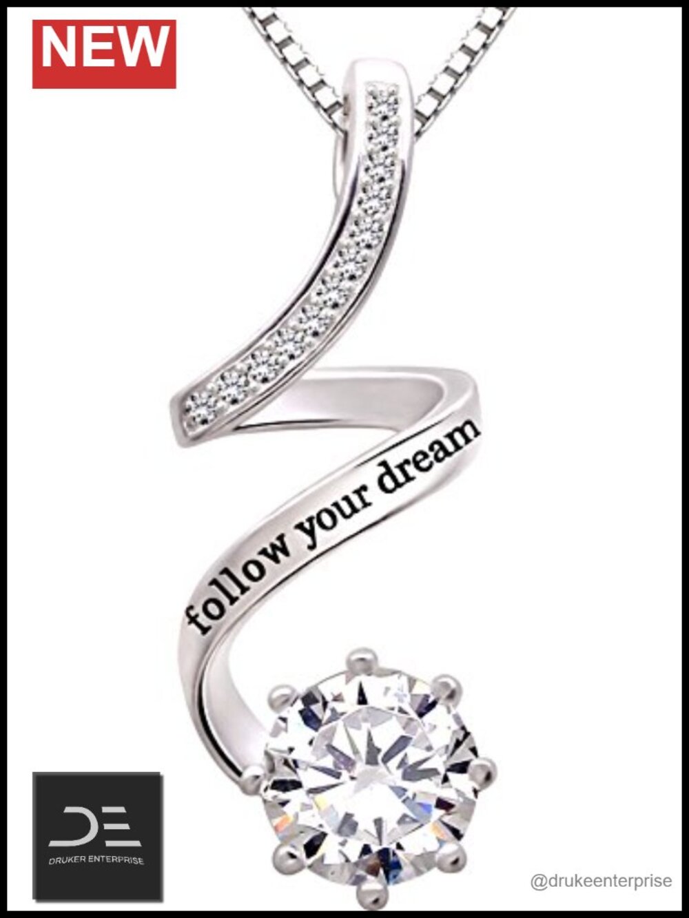Sterling Silver Cubic Zirconia Inspirational Pendant Necklace 17.7"